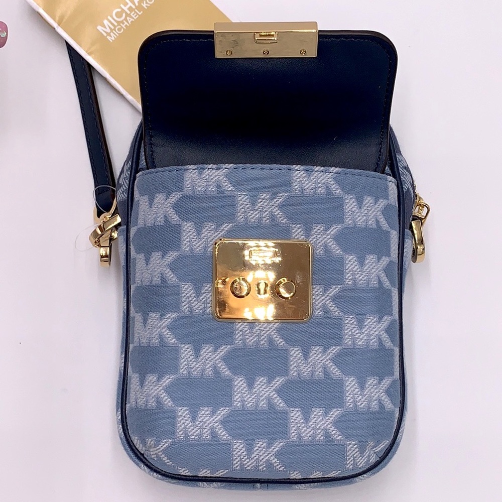 MICHAEL KORS SLOAN EDITOR SMALL NS TOP ZIP FLAP PACKET XBODY NAVY MULTI - Picture 10 of 16